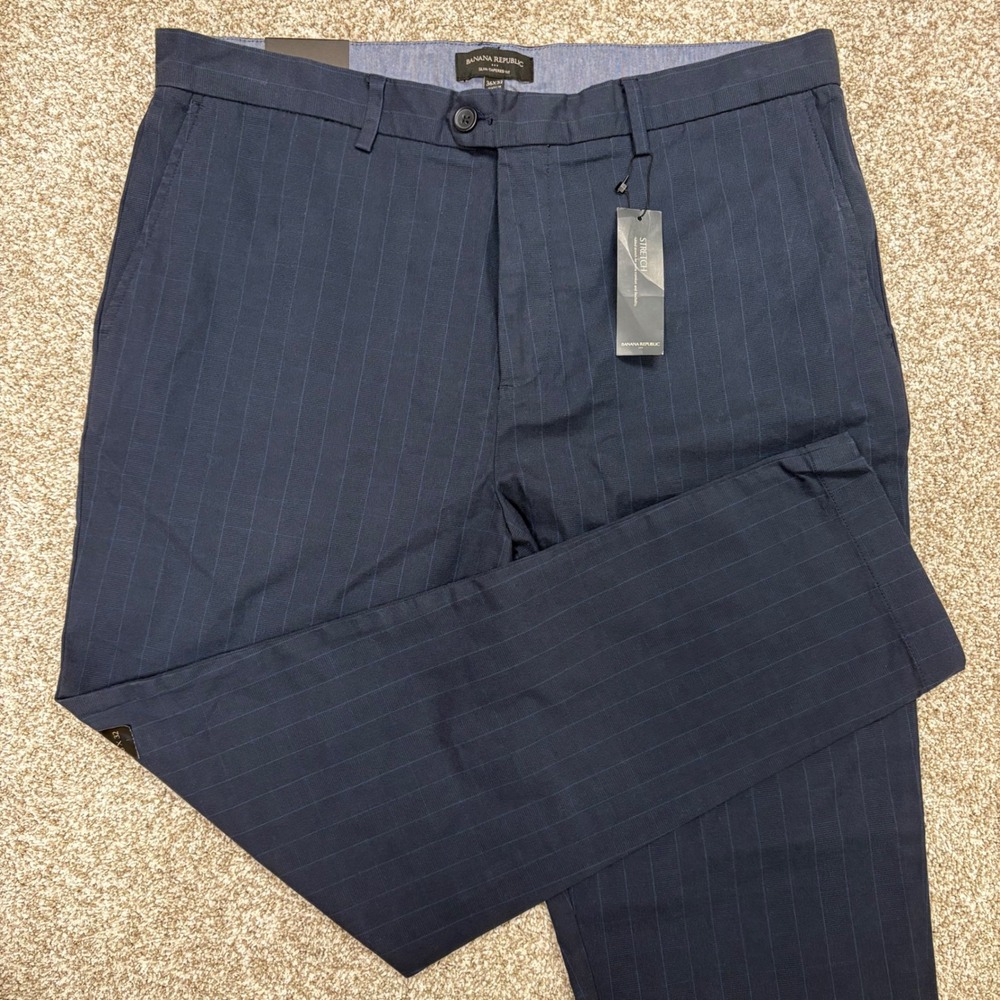 NEW Banana Republic Grayson Slim Tapered Mens Pinstripe Dress Pants Navy 36x32